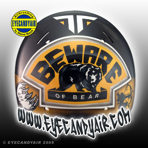 Tim Thomas 2009 Beware of Bear custom painted Sportmask Mage goalie mask Backplate by EYECANDYAIR