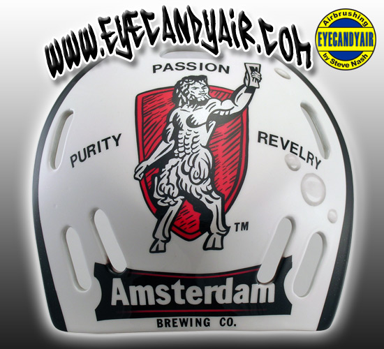 Amsterdam Brewing Co. Airbrushed Shock Goalie Mask Backplate Custom Painted by Steve Nash EYECANDYAIR- Toronto Canada