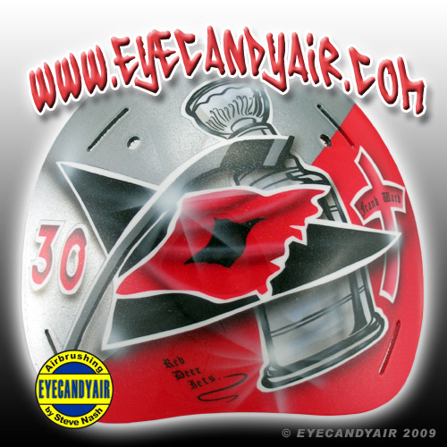 2009 Cam Ward Sportmask Airbrush Painted Goalie Helmet backplate by EYECANDYAIR mask artist