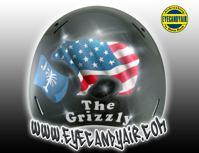Grizzly Bear US Flag airbrushed Sportmask Goalie Mask Painted by EYECANDYAIR helmet artist Steve Nash