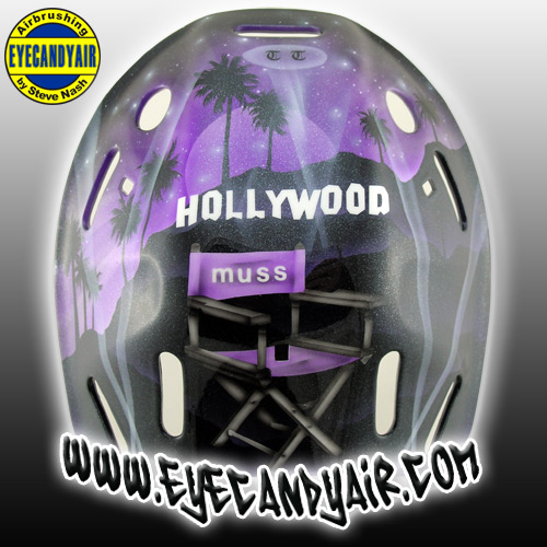 custom airbrushed hollywood theme on a Bauer goalie mask by EYECANDYAIR