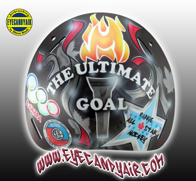 Custom airbrushed painted Sportmask Goalie Mask backplate by EYECANDYAIR