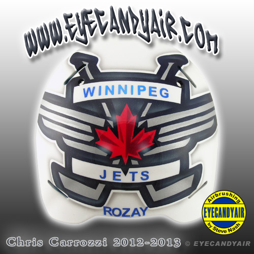 Chris Carrozzi 2012-2013 Goalie Mask Backplate airbrushed by Artist Steve Nash EYECANDYAIR on a Sportmask