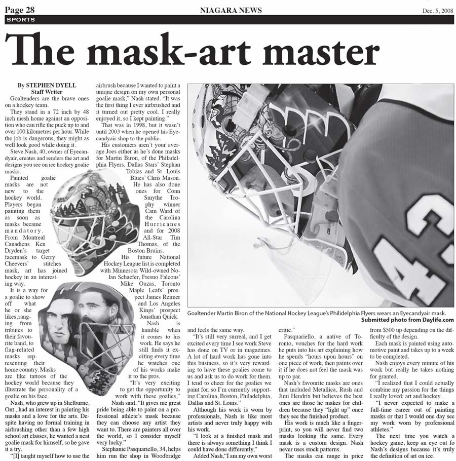 Tim Thomas Black and White Beware of Bear Airbrushed Sportmask Mage Goalie  Mask by Steve Nash EYECANDYAIR