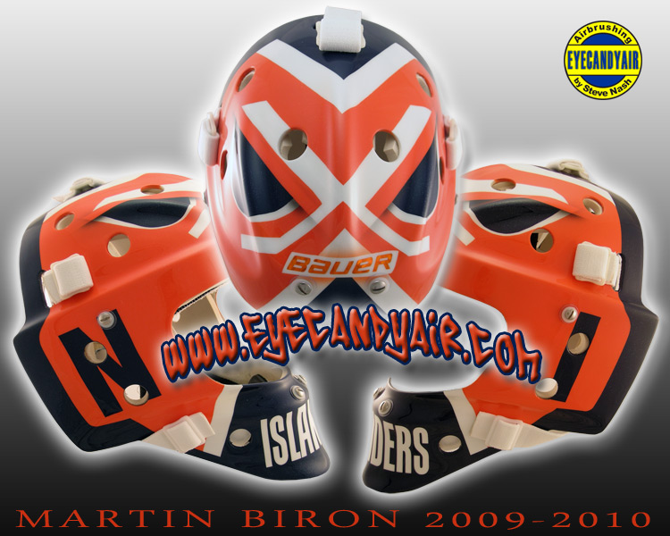 Martin Biron 2009-2010 Islanders Custom Airbrushed Billy Smith Tribute Bauer Goalie Mask Painted by Steve Nash EYECANDYAIR