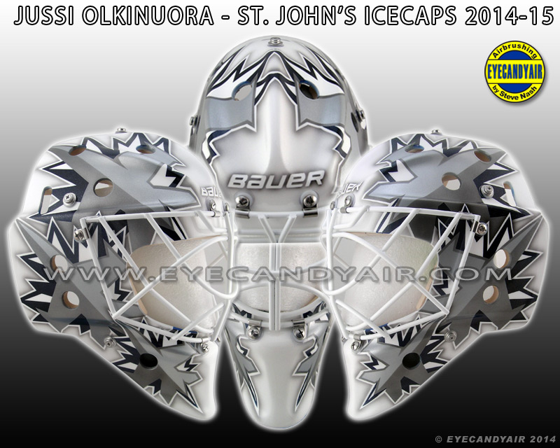Jussi Olkinuora 2014-15 St.Johns IceCaps Goalie Mask Airbrush Painted by EYECANDYAIR