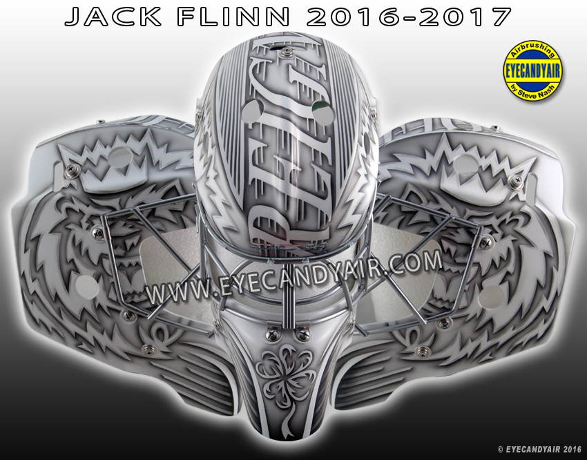 Jack Flinn's Ontario Reign Goalie Mask Airbrushed by EYECANDYAIR 2016 Manchester Monarchs