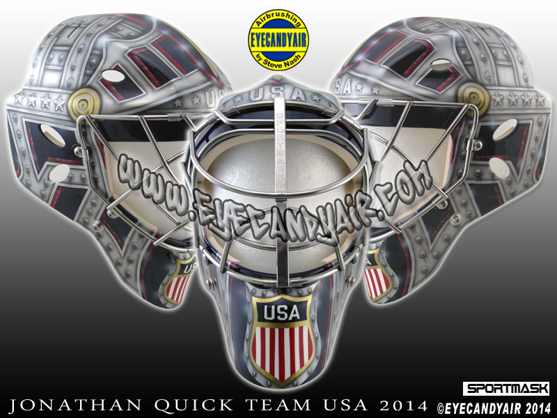 Jonathan Quick TEAM USA 2014 Goalie Mask Airbrush Painted by EYECANDYAIR