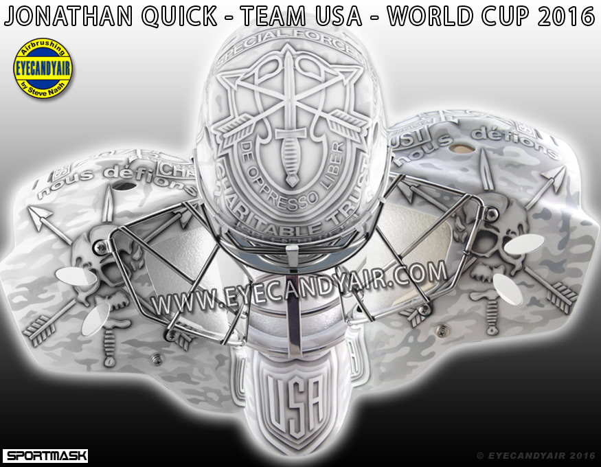 Jonathan Quick 2016 TEAM USA World Cup of Hockey Goalie Mask Airbrushed by EYECANDYAIR