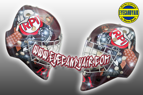 RPI Itech Goalie Mask design airbrushed by EYECANDYAIR
