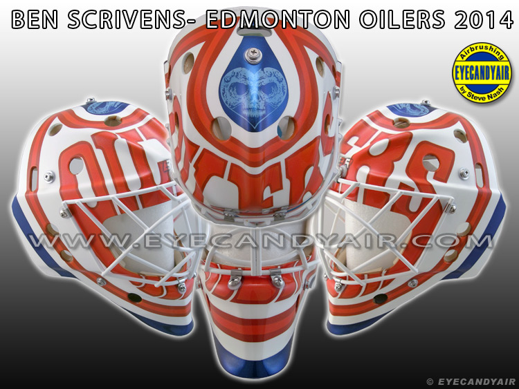 Ben Scrivens 2014 Edmonton Oilers Goalie Mask Airbrush Painted by EYECANDYAIR