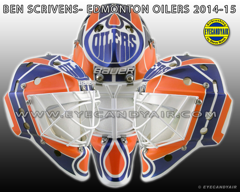 Ben Scrivens 2014-15 Edmonton Oilers Goalie Mask Airbrush Painted by EYECANDYAIR