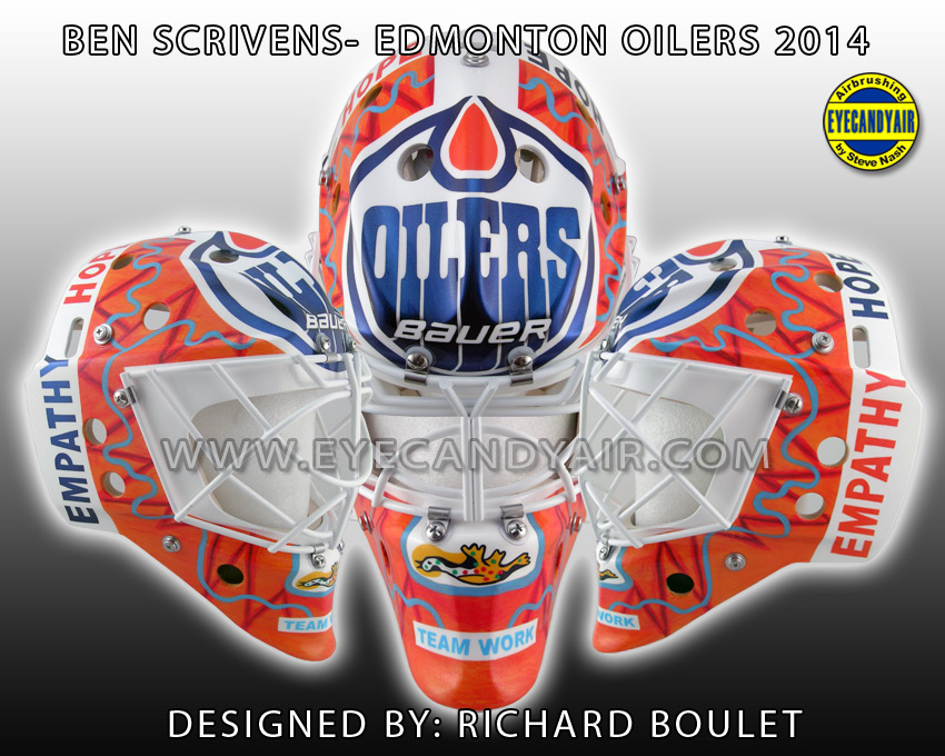 Ben Scrivens 2014 Mental Health Awareness Edmonton Oilers Goalie Mask Designed by Richard Boulet and Airbrushed by EYECANDYAIR