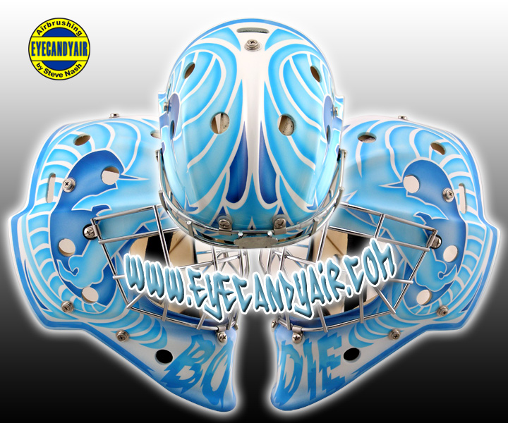 airbrushed goalie mask URI theme painted by EYECANDYAIR