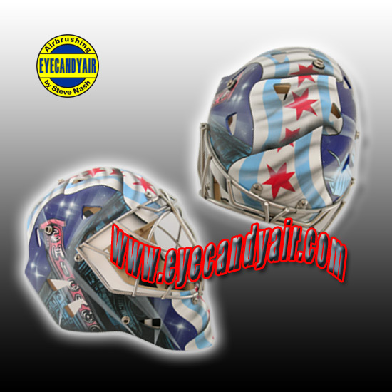 Custom Airbrushed Painted chicago theme Eddymasks Goalie Mask by EYECANDYAIR