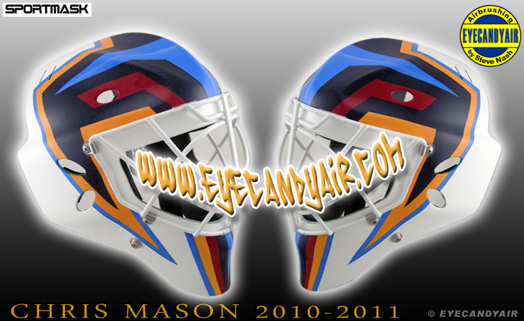2010-2011 Chris Mason Atlanta Thrashers Goalie Mask Airbrush Painted by Artist Steve Nash EYECANDYAIR on a Sportmask Pro Custom