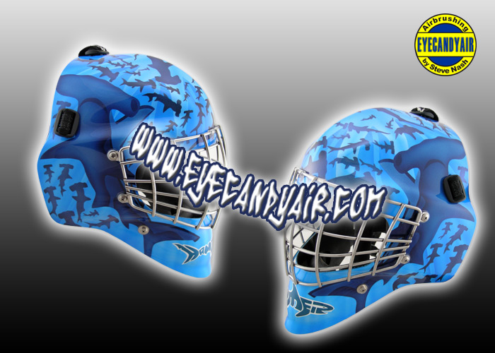 Hammer Shark Helmet Painted By Goalie Mask Specilaist Steve Nash of EYECANDYAIR