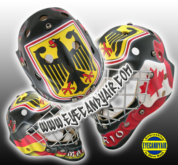 German and Canadian heritage themed custom painted EDDYMASKS goalie mask by EYECANDYAIR