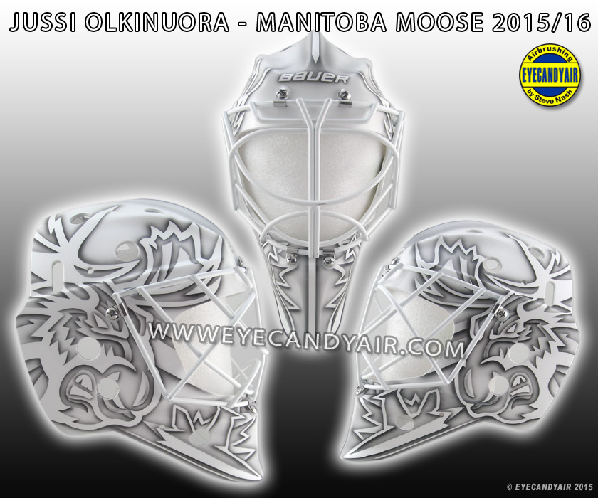 Jussi Olkinuora 2015-16 Tulsa Oilers Goalie Mask Airbrush Painted by EYECANDYAIR