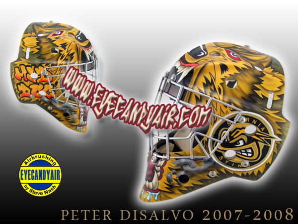 Peter DiSalvo 2007 Sarnia Sting Airbrushed Itech Goalie Mask by EYECANDYAIR