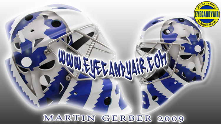 Martin Gerber 2009 Toronto airbrushed Palmateer bauer goalie mask Painted by EYECANDYAIR helmet artist steve nash