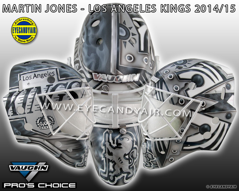 Martin Jones LA Kings goalie mask airbrushed by EYECANDYAIR in 2014 on A Vaughn made by Pros Choice