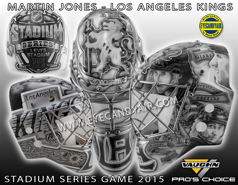 Martin Jones 2015 Los Angeles Kings Stadium Series Game goalie mask airbrushed by EYECANDYAIR on A Vaughn made by Pros Choice