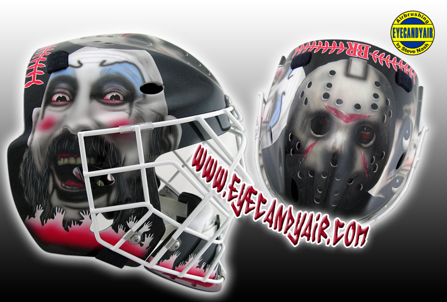 Custom Painted Horror Theme Mage Goalie Mask Airbrushed by Artist Steve Nash of EYECANDYAIR- Toronto