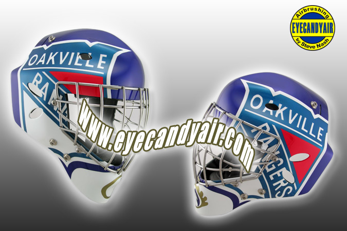 Oakville Rangers Team Custom Airbrush Painted Goalie Mask by EYECANDYAIR