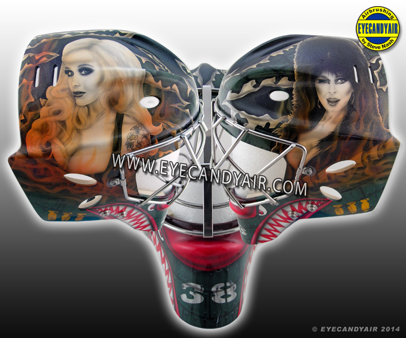 Elvira and Sabina Kelly Custom Airbrushed Tribute Portrait Goalie Mask by EYECANDYAIR