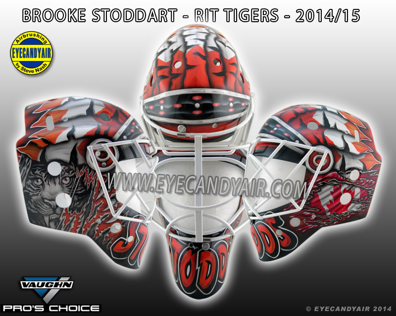 Brooke Stoddart's 2014-15 RIT Tigers Goalie Mask Custom Airbrush Painted by EYECANDYAIR