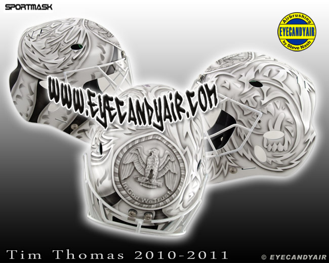 Tim Thomas White Bear goalie mask stanley cup 2011 Airbrushed Sportmask Mage by EYECANDYAIR