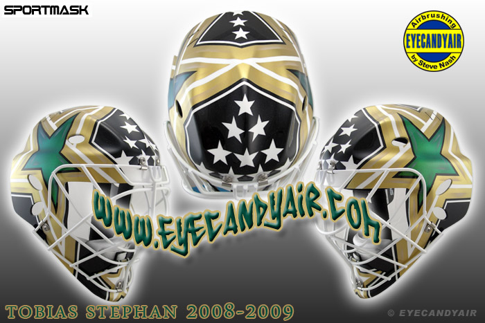 Tobias Stephan 2009 Custom Airbrush Dallas Stars Painted Goalie Mask by EYECANDYAIR on sportmask mage