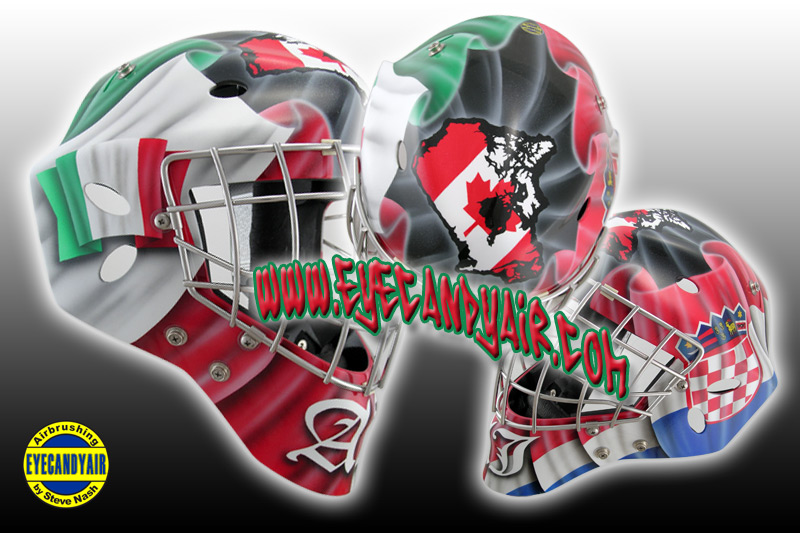 Airbrushed Italy Canada Croatia Heritage Flag Design Sportmask Goalie Mask Custom Painted by Steve Nash EYECANDYAIR- Toronto 