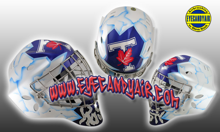 russ brownell 2008 university of Toronto Varsity Blues Custom Airbrush Painted Sportmask Goalie Mask by EYECANDYAIR