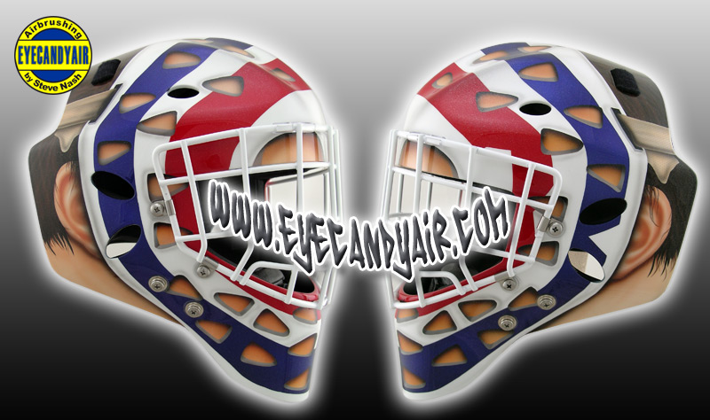 goalie mask painted tribute to Dryden Airbrushed by EYECANDYAIR artist Steve Nash