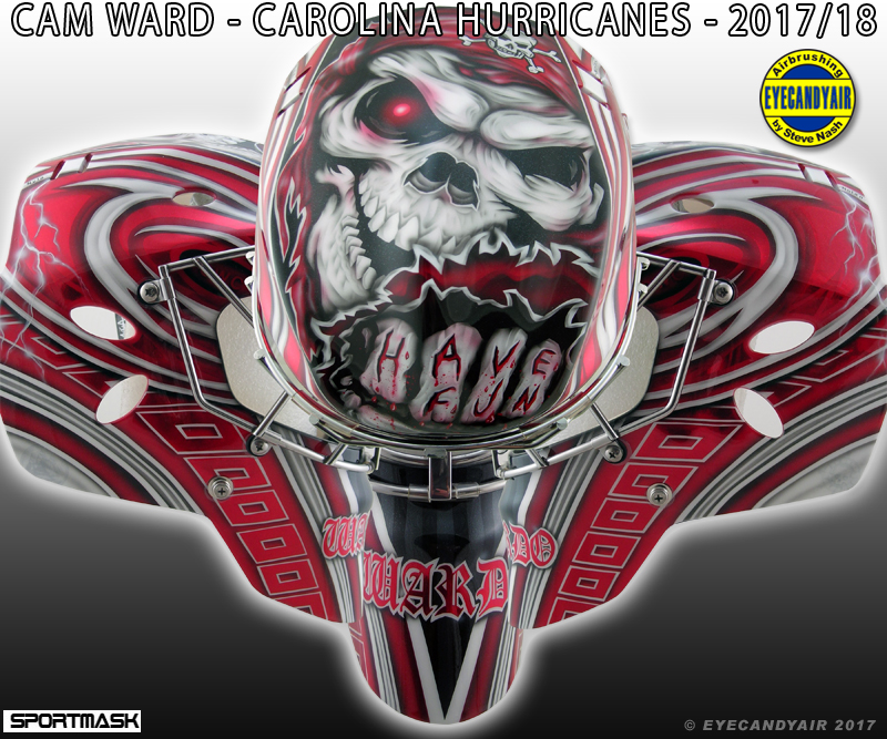 Cam Wards 2017 2018 Carolina Hurricanes GoalieMask Airbrush Painted by EYECANDYAIR Sportmask