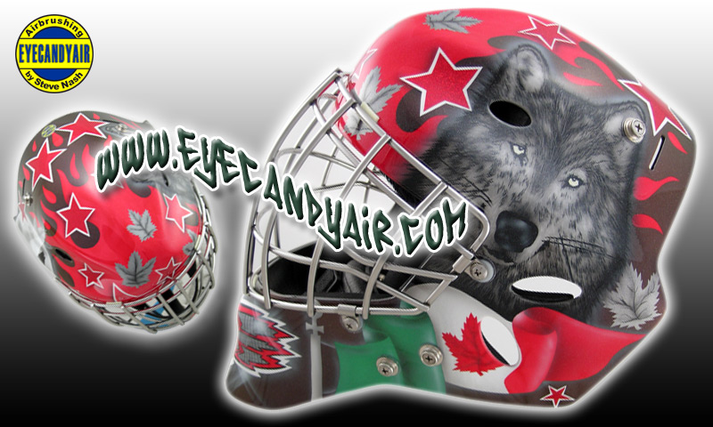 Custom Airbrush Painted wolf Goalie Mask by EYECANDYAIR