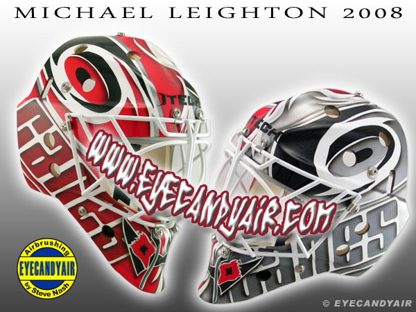 Michael Leighton 2008 custom airbrush painted Goalie Mask art by EYECANDYAIR